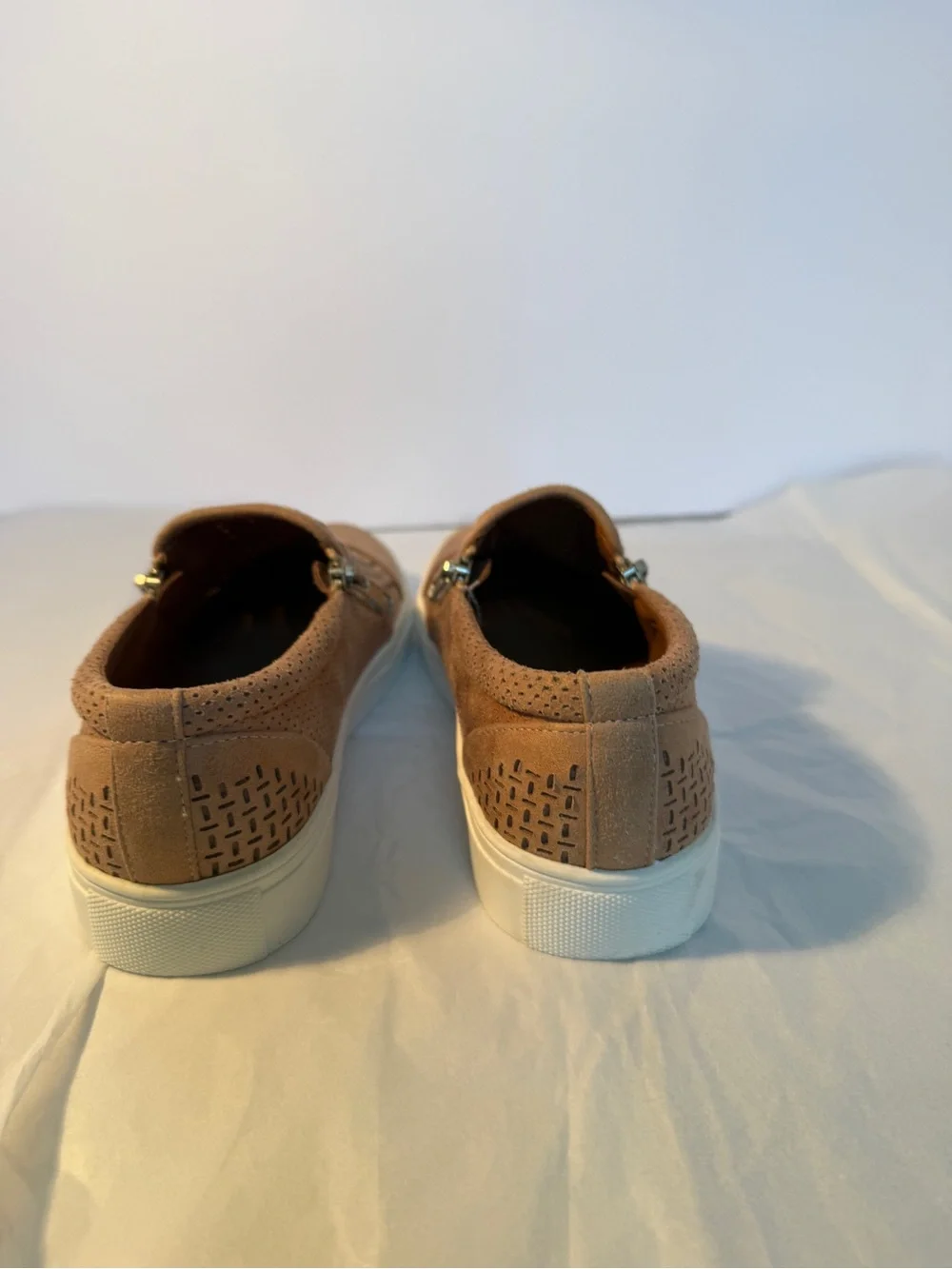 Report-Women's Tan Suede Perforated Slip-On Sneakers